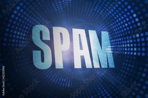 Spam against futuristic dotted blue and black background photo