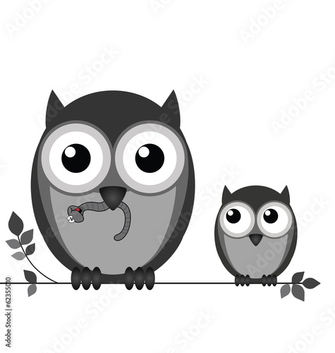 Monochrome mother feeding her young chick