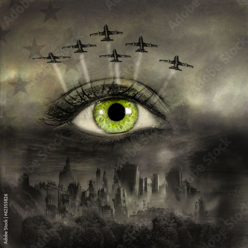 War apocalypse on female face. End of the world concept.