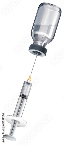 A syringe and a vaccine bottle