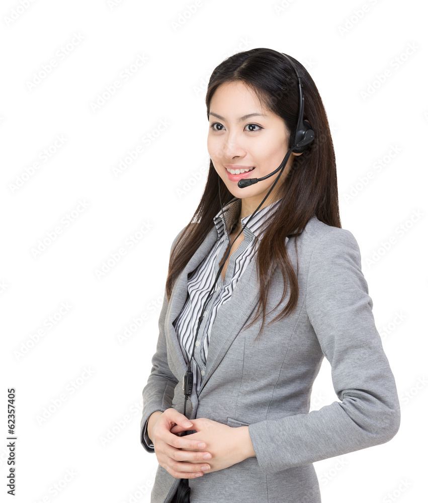 Asia businesswoman customer service looking at a side Asia businesswoman customer service looking at a side