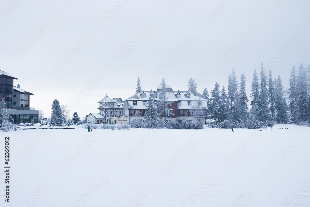 Luxurious hotel at the frozen lake I. Luxurious hotel at the frozen lake I.