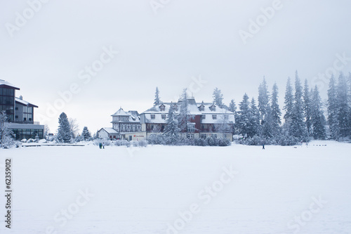 Fototapeta Naklejka Na Ścianę i Meble -  Luxurious hotel at the frozen lake I.