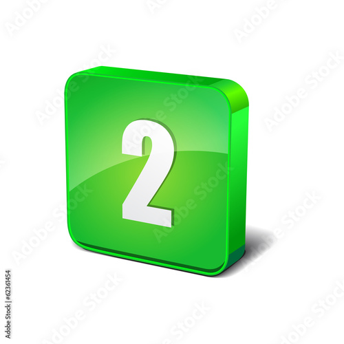 2 Number 3d Rounded Corner Green Vector Icon Button