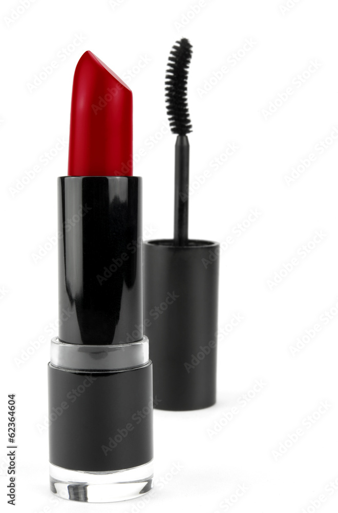 Obraz premium Lippenstift und Wimperntusche