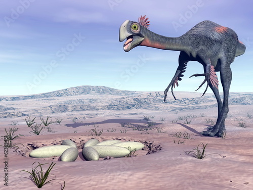 Fototapeta Naklejka Na Ścianę i Meble -  Female gigantoraptor going to its nest - 3D render