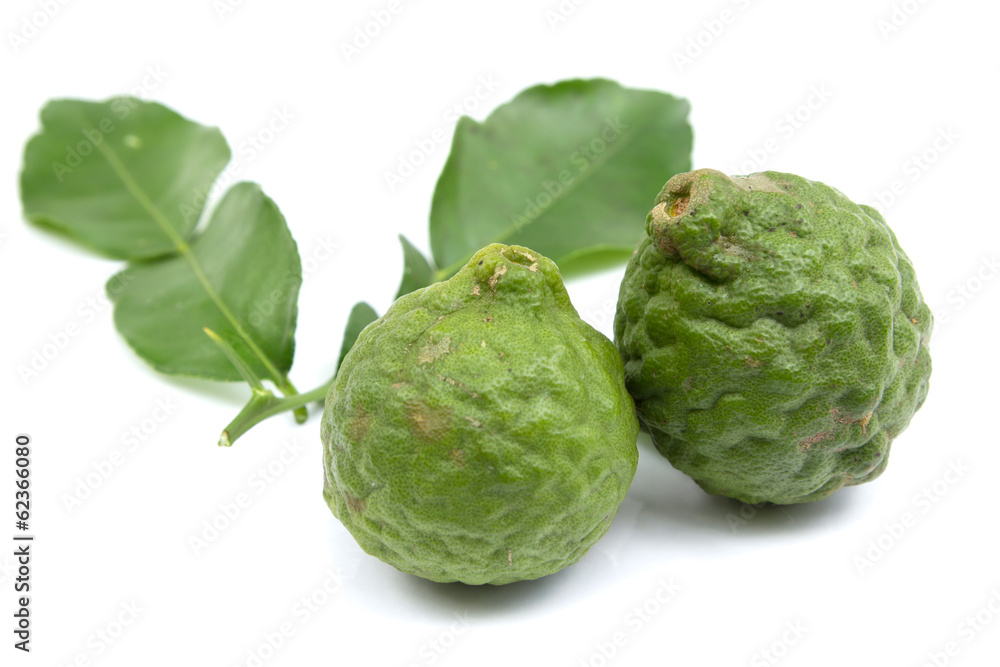 Bergamot and bergamot leaves isolated on white background Bergamot and bergamot leaves isolated on white background