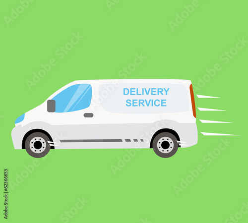 White delivery van on the green background