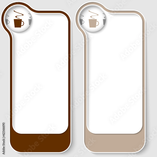 set of two vector text boxes with cup of coffee