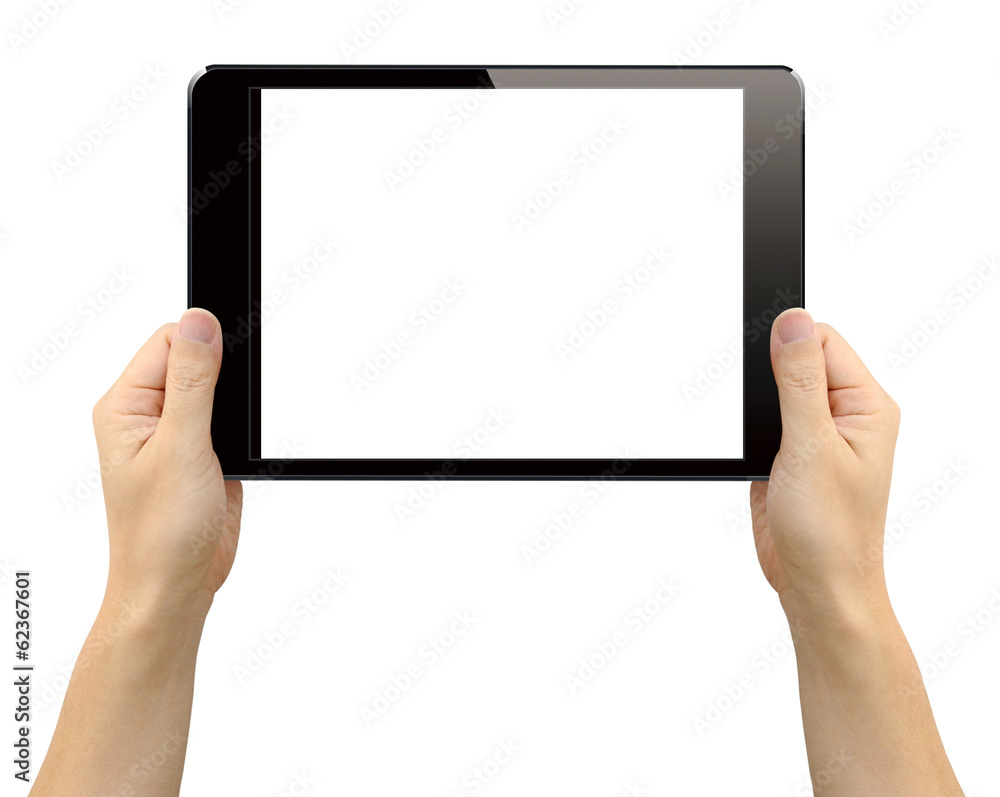 タブレットと男性の手 タブレットと男性の手