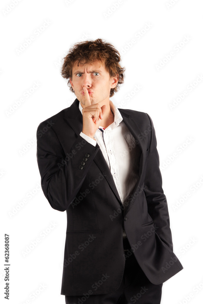 serious austere young business man to call keep silence isolated serious austere young business man to call keep silence isolated