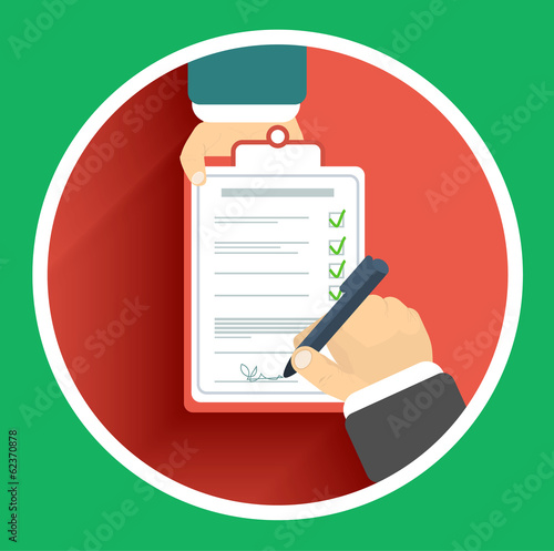 Flat design delivery signature and two hand