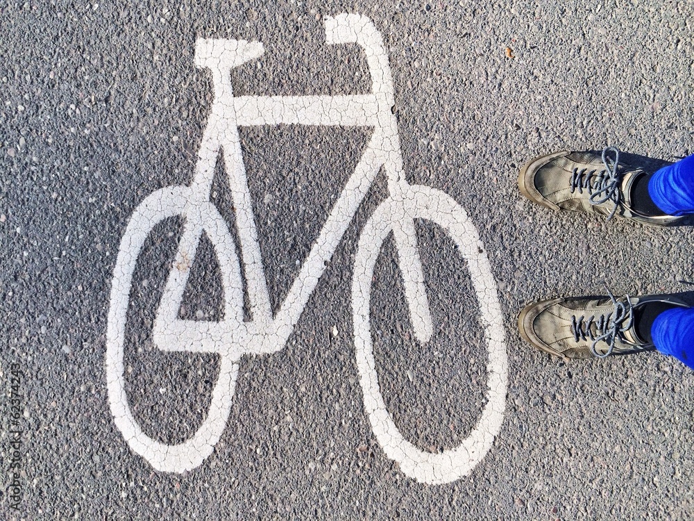 Bicycle sign on road Bicycle sign on road