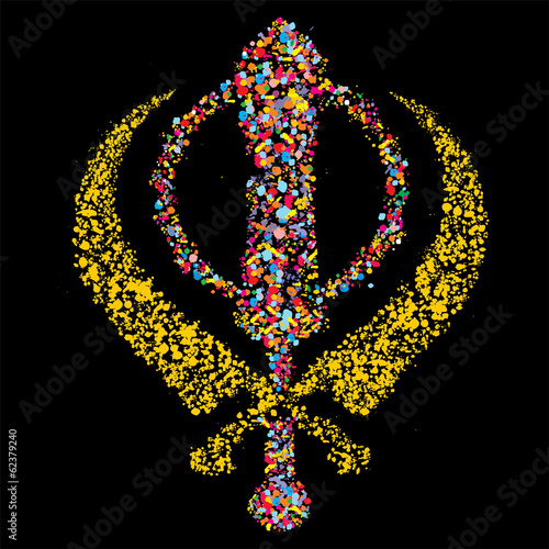Grunge stylized colorful Khanda,sikh religious symbol,vector