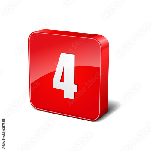 4 Number 3d Rounded Corner Red Vector Icon Button