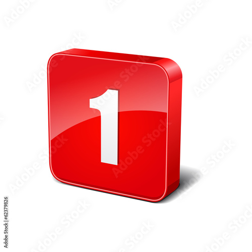 1 Number 3d Rounded Corner Red Vector Icon Button