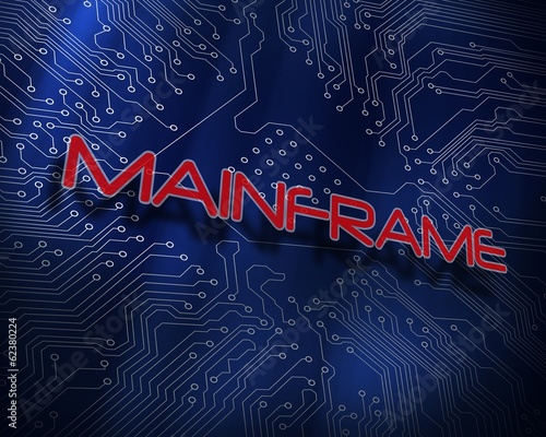 Mainframe against blue technology background