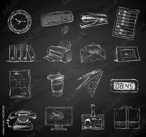 Business office stationery supplies icons set