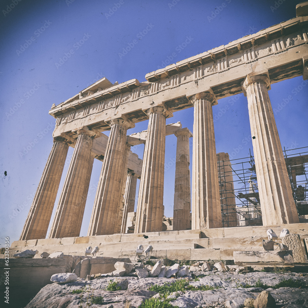 Fototapeta premium Parthenon temple with old film looking filter, Athens Greece