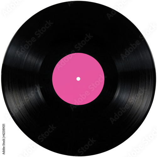 Black vinyl record lp album disc; isolated disk pink label photo