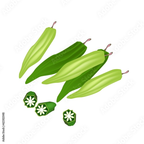 Fresh Okra or Lady Finger on White Background