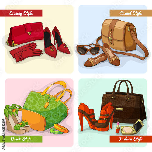 Set of women bags shoes and accessories