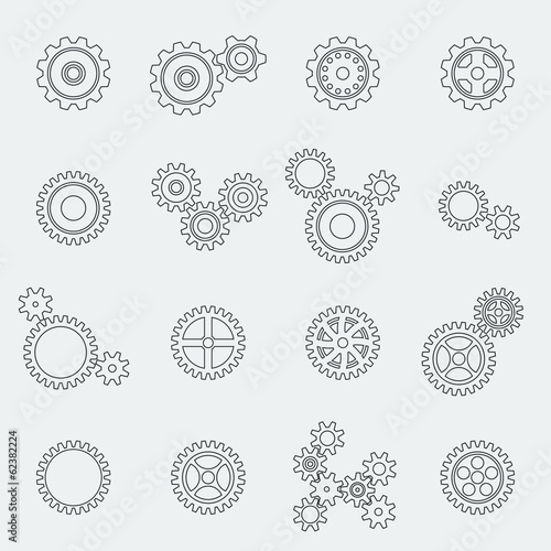 Cogs wheels and gears pictograms