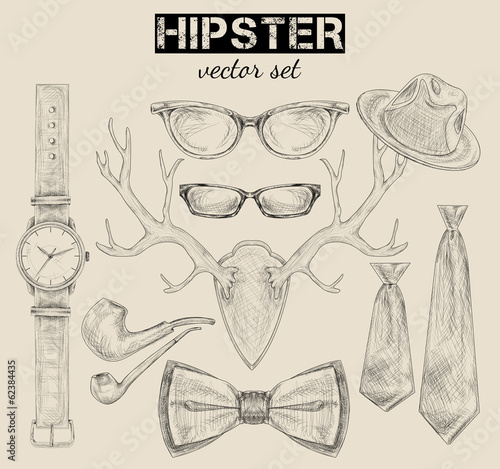 Hand drawn hipster style accessory set