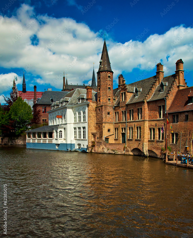 Houses along the canals of Brugge or Bruges, Belgium