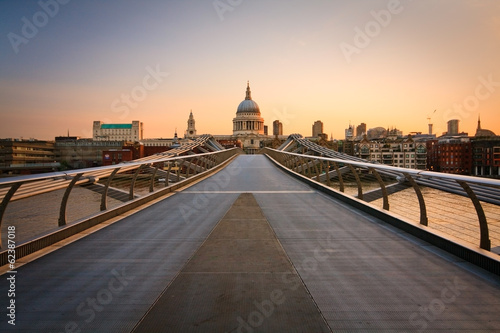 St. Paul's cathedral and Millennium footbridge, London.