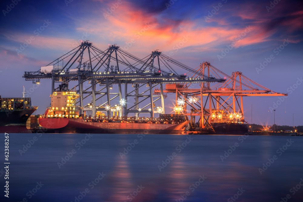 Container Cargo freight ship with working crane
