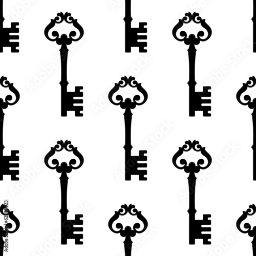 Old-fashioned ornate key seamless pattern