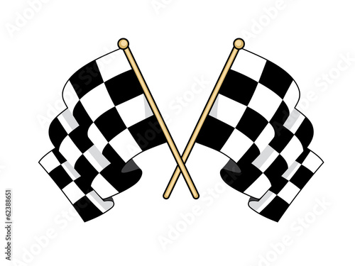 Crossed checkered flags waving in the wind