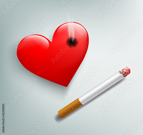 red human heart and cigarette