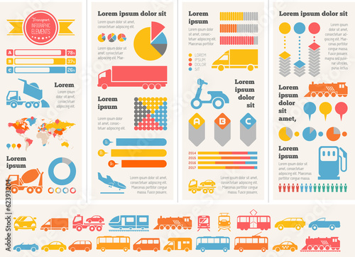 Flat Transportation Infographic Elements plus Icon Set. Vector.