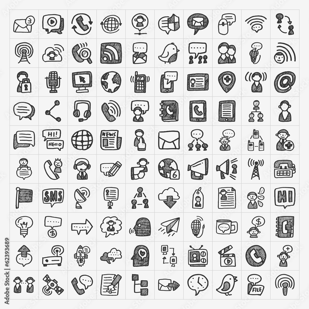 doodle communication icons set doodle communication icons set