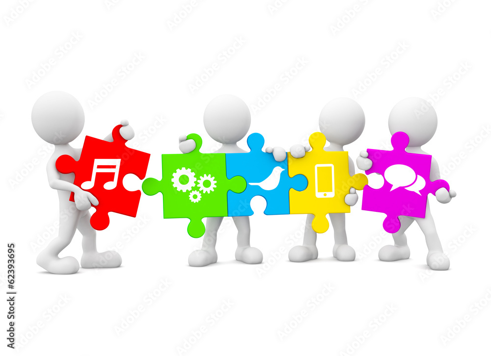 3D Morph Men Holding Jigsaw with Computer Symbols 3D Morph Men Holding Jigsaw with Computer Symbols