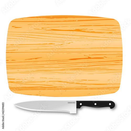 Wooden chopping board and knife