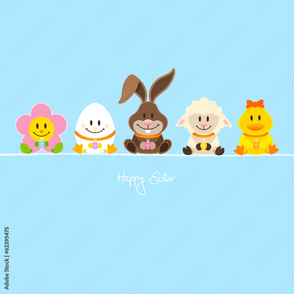 Flower, Duck, Bunny, Lamb & Egg With Eggs Blue Flower, Duck, Bunny, Lamb & Egg With Eggs Blue