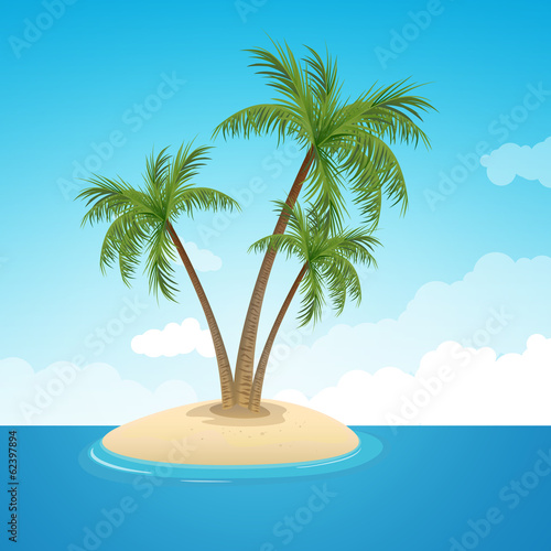 Vector Illustration of an Island with Palm Trees