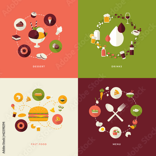 Set of flat design concept icons for restaurant, food and drink