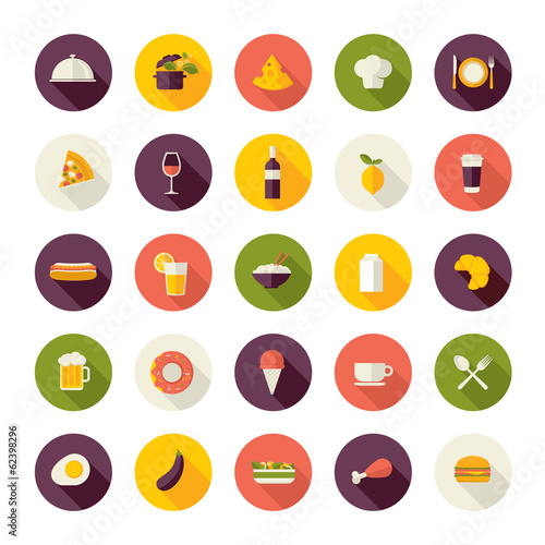 Set of flat design icons for restaurant, food and drink