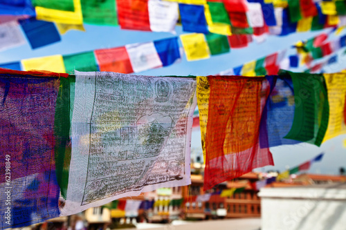 close up of prayer flags in Kathmandu, Nepal