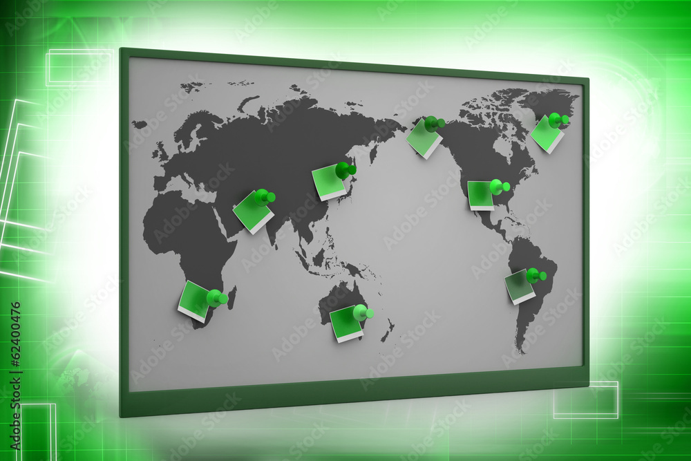 Pushpin pointing place on a paper map Pushpin pointing place on a paper map