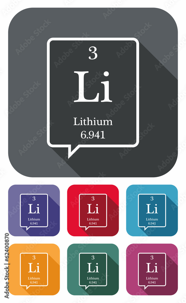 Lithium symbol from periodic table on colored flat icons Lithium symbol from periodic table on colored flat icons