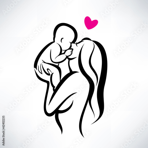mother kissing her child, isolated vector symbol