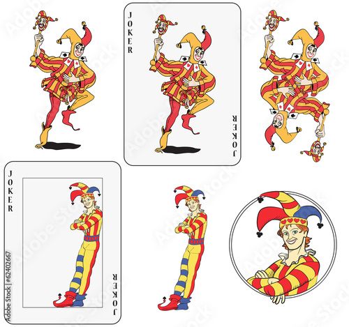 Joker playing card set. Isolated and inside frame card. photo
