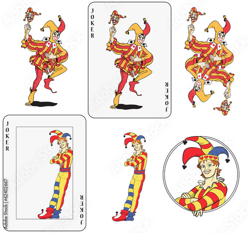 Joker playing card set. Isolated and inside frame card.
