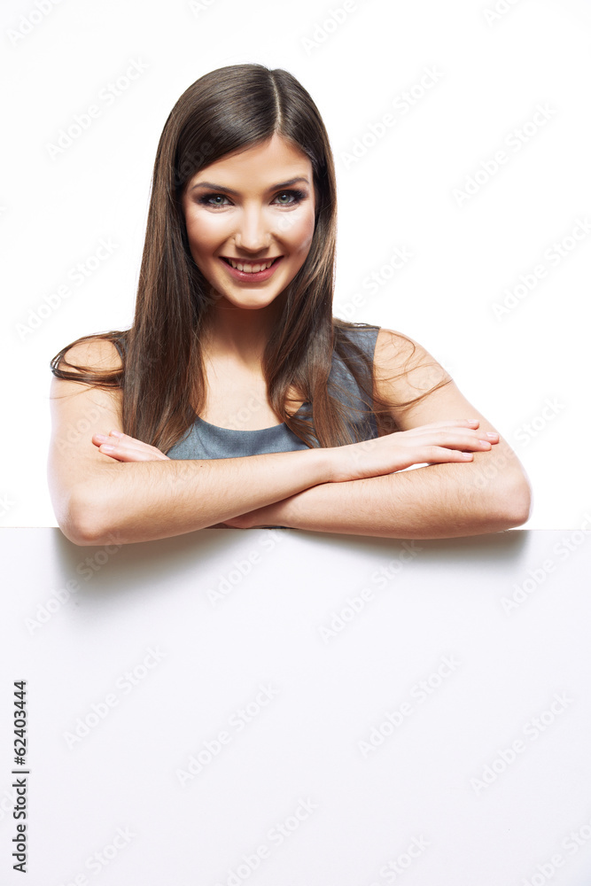 Smile Business woman portrait with blank white board Smile Business woman portrait with blank white board