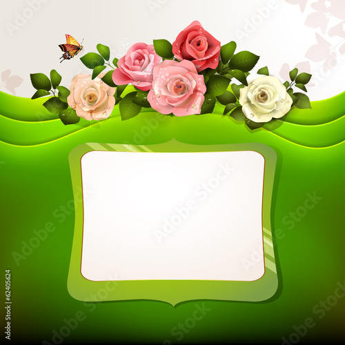 Green background with roses